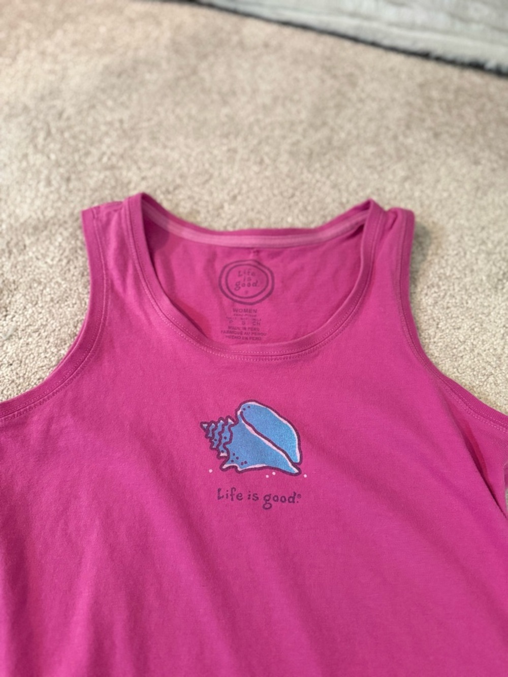 Life is Good Women's Pink Tank Top - Sea Shell Graphic blue shell Size Small Y2K - Picture 2 of 8